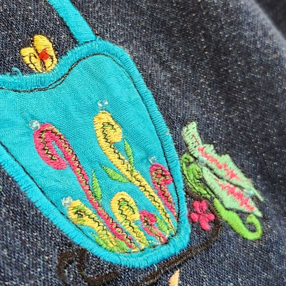 Daniel K Women's L‎ Embroidered Poly Silk Lined Denim Jacket Shacket Purses - Picture 14 of 16